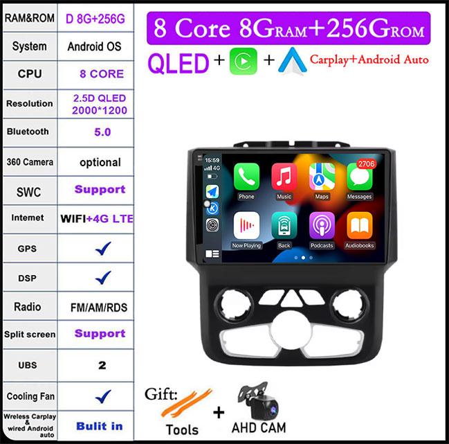 9-дюймовый Android Auto Car Radio для Dodge Ram 1500 2500 3500 2013-2018 Carplay Manual Ac StereoNavigation Carplay Touchscreen BT