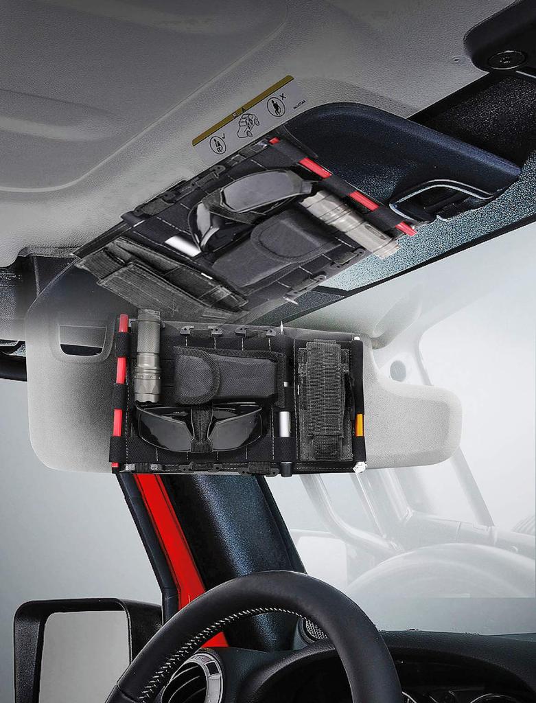 Savadicar Tactical Sun Visor Visor Storage Cover for Jeep Wrangler JK JL Gladiator JT Interior Storage 1 Piece Organizer/Front 2007-2023 &