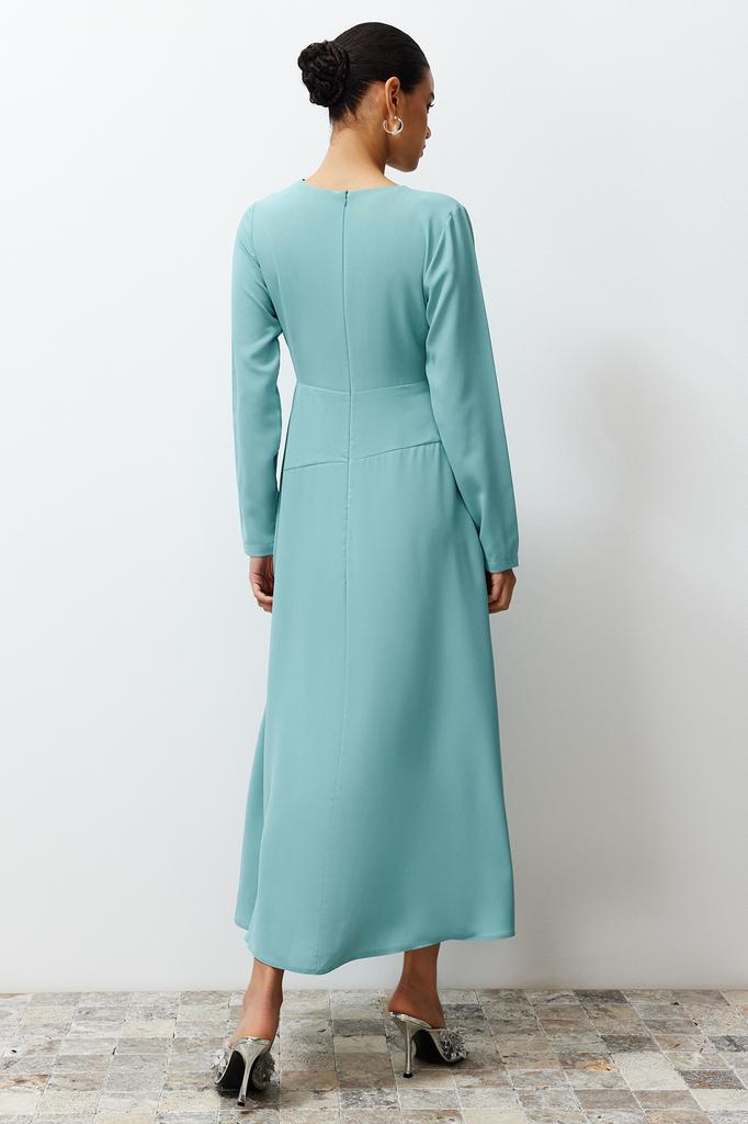 Женская мода новое вечернее платье в хиджабе цвета хаки двубортное тканое атласное вечернее платье с воротником