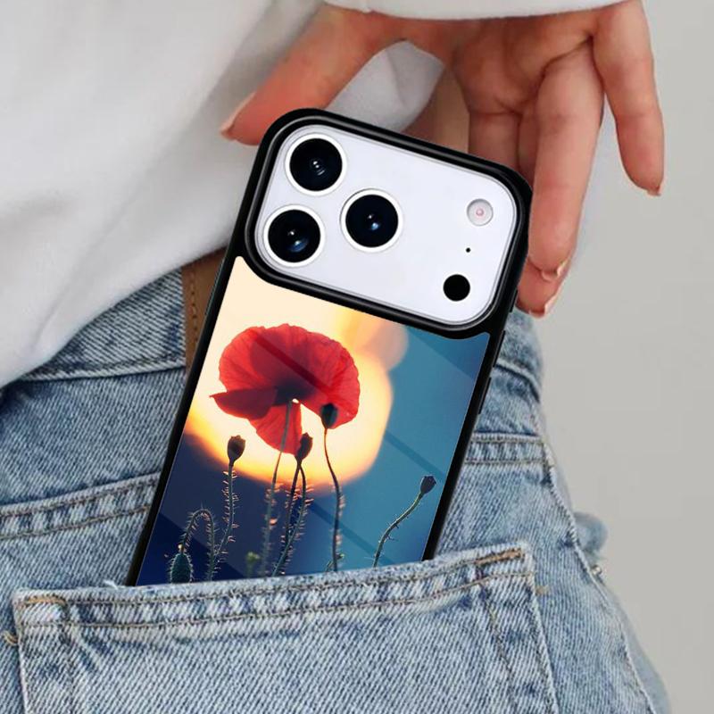 Красный Цветок Мака Чехол для Телефона для iPhone 17ProMax 12 13 14 15 16e 17 Pro Max Plus Air Cover