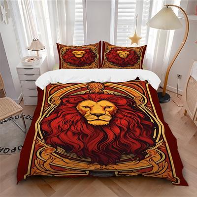 3pcs Lion Art Bedding Set. Soft and Comfortable with No Core Included (1x Duvet Cover + 2x Pillow Covers) Yy251009206