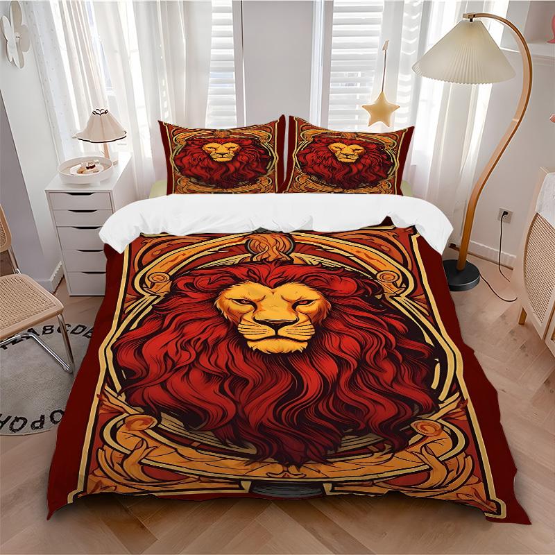 3pcs Lion Art Bedding Set. Soft and Comfortable with No Core Included (1x Duvet Cover + 2x Pillow Covers) yy251009206