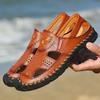Fashion 2025 Men Genuine Leather Shoes Men's Sandals Durable Handmade Stitching Close Toe Non Slip Shoes For Indoor Outdoor Beach