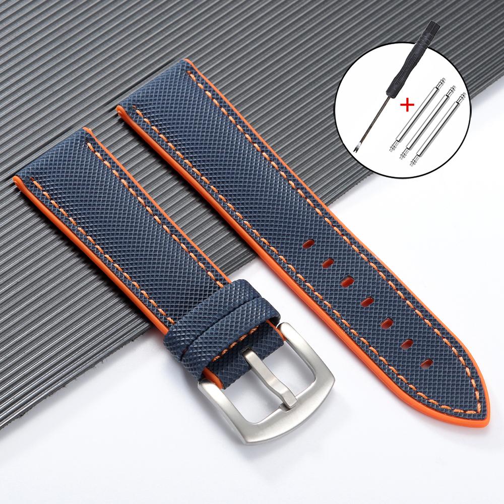 20 мм 22 мм 24 мм Премиальный силиконовый ремешок для часов Серебряная пряжка Водонепроницаемый Мягкий резиновый ремешок Прострочка Ремень Замена Универсальные часы