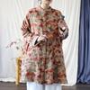 Johnature Women Vintage Print Floral Stand Long Sleeve Spring Autumn Button Pockets Coats