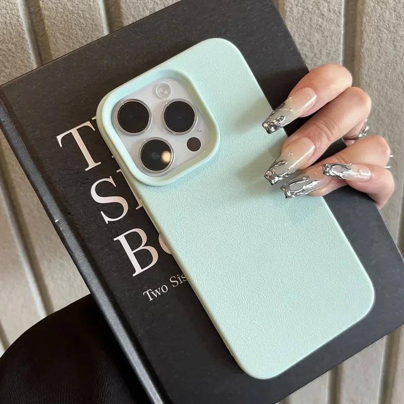 Роскошный матовый мягкий кожаный чехол для телефона Candy для iPhone 16 15 14 Plus 13 12 11 Pro Max Защита объектива Ударопрочный силиконовый чехол