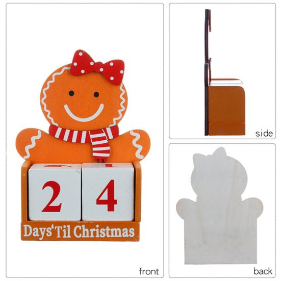 Пряничный человечек Рождественский календарь обратного отсчета Деревянные блоки Настольное украшение Праздничный адвент-календарь для декора офисного стола