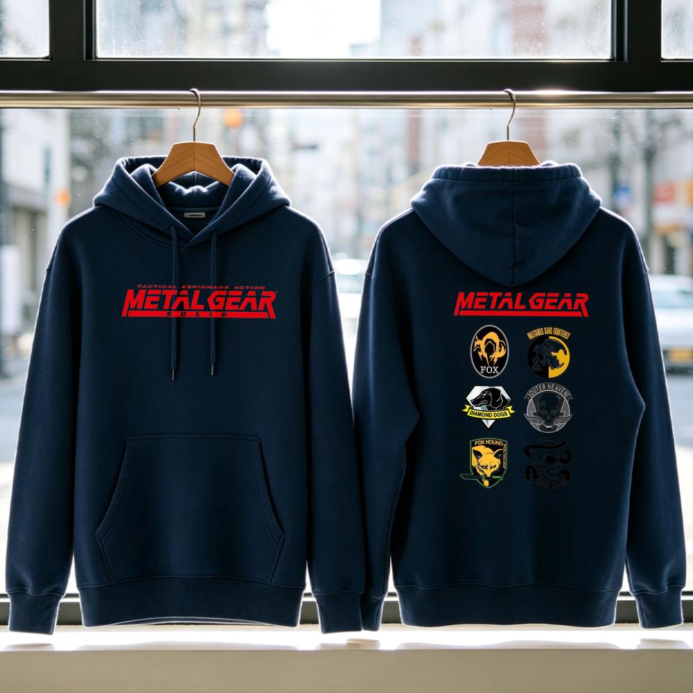 Men Metal Gear Solid Game Character Front Back Print Hoodie Pullover Sweatshirt Vintage Gaming Graphic Streetwear Gamer Gift Top