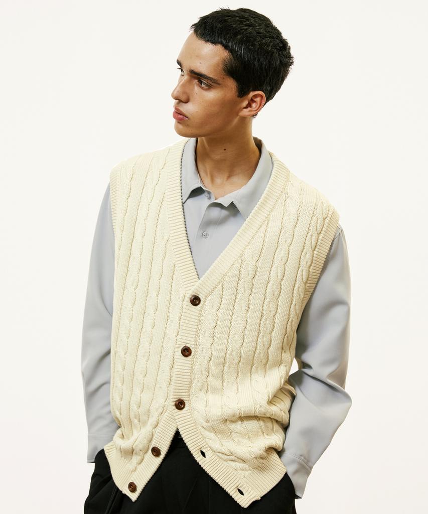 SSY Sunday Cable Knit Vest Cardigan Cream