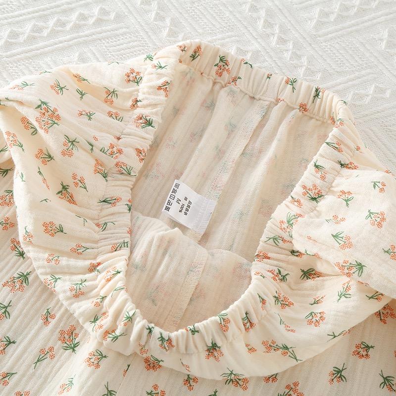 Женская пижама из чистого хлопка, женские брюки с длинными рукавами и круглым вырезом, свободная домашняя одежда с мелким цветочным принтом, детский комплект хлопковой одежды для сна