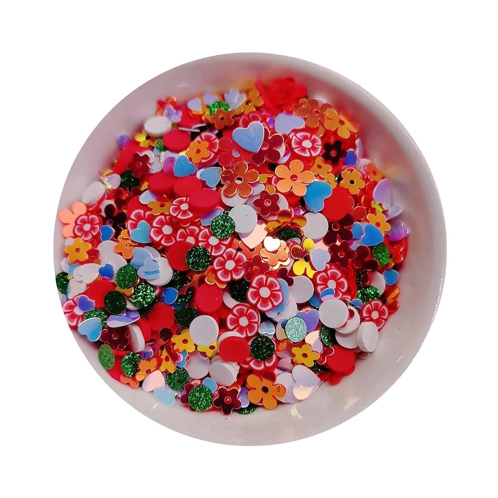500g Summer Red Floral Themed Polymer Clay Sprinkles Daisy Flower Clay Slice Sequins Heart Mixed for Jewelry Making