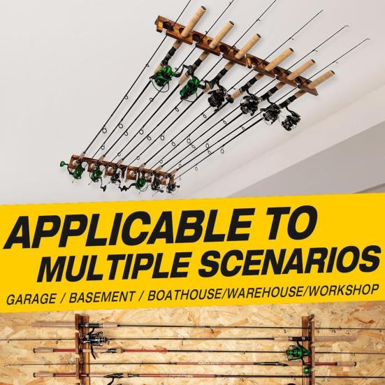 Yousheng 2 шт. Настенный держатель для удочек с крепежными винтами Гаражный горизонтальный деревянный стеллаж-органайзер для хранения и демонстрации удочек Рыбалка