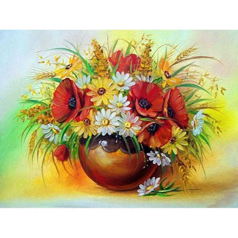 5D DIY Diamond Painting Flowers Rose In Vase Cross Stitch Kit Full Drill Embroidery Mosaic Wall Art of Rhinestones Decor Gift
