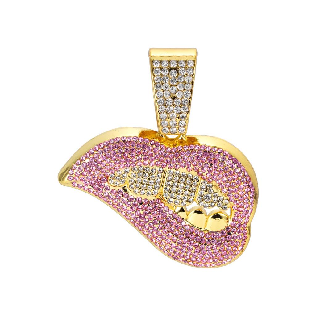 Мужское европейское и американское хип-хоп кубинское колье-цепочка с подвеской в виде губ и цинковый сплав, полностью инкрустированный бриллиантами.