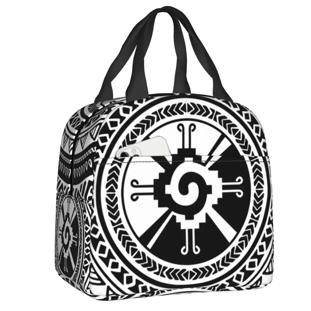 Mayan Aztec Hunab Ku Gold On Black Insulated Lunch Bag for Women Portable Cooler Thermal Lunch Box Beach Camping Travel
