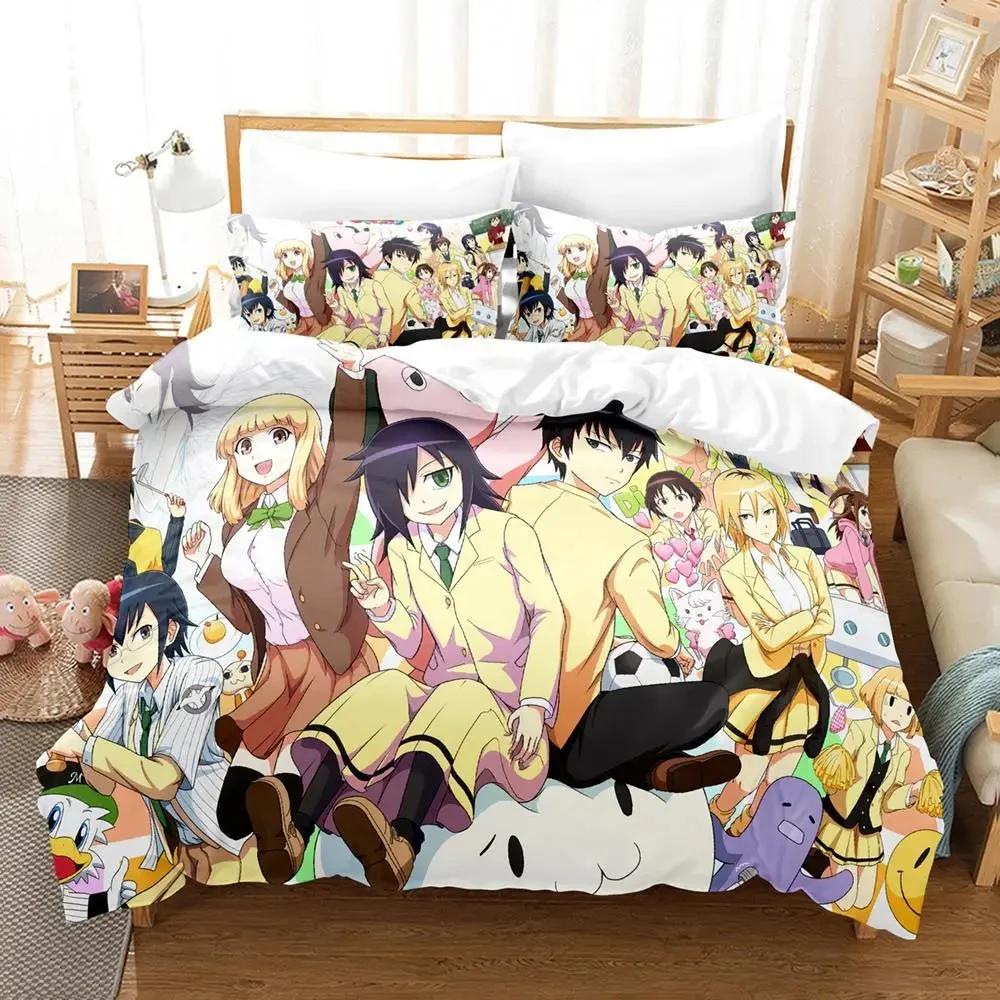 Аниме Томоко Куроки WataMote Комплект постельного белья Мягкое пододеяльник Комплект постельного белья Удобный пододеяльник Наволочка Теплое одеяло Размеры King Queen