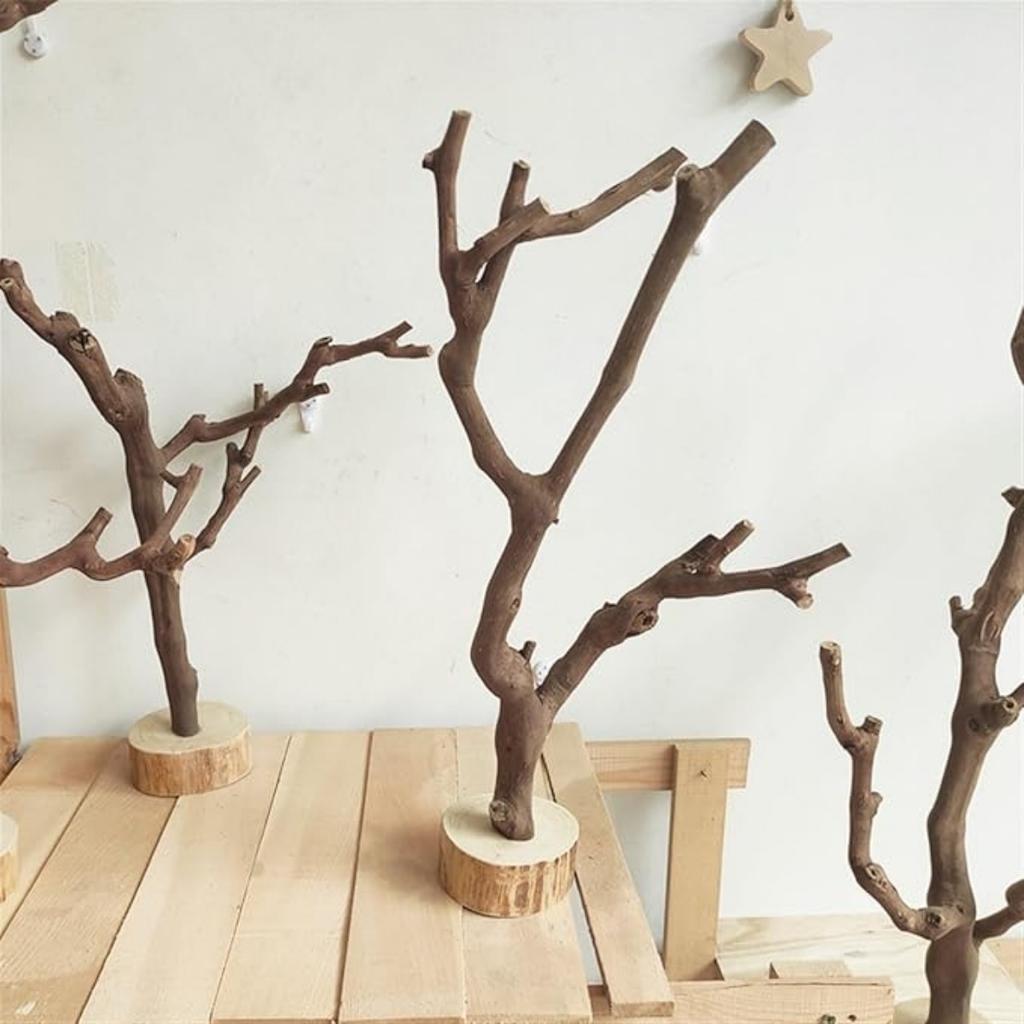 Log Tree Branch with Bottom Bracket Decoration Bookshelf Living Room Coffee Table Decoration Handmade Solid Wood Bracket(20cm)