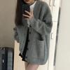 Yousheng Women Sweater Coat V-Neck Long Sleeve Solid Color Knitting Coat with Large Pockets Mid-Length Loose Fit Sweater Cardigan