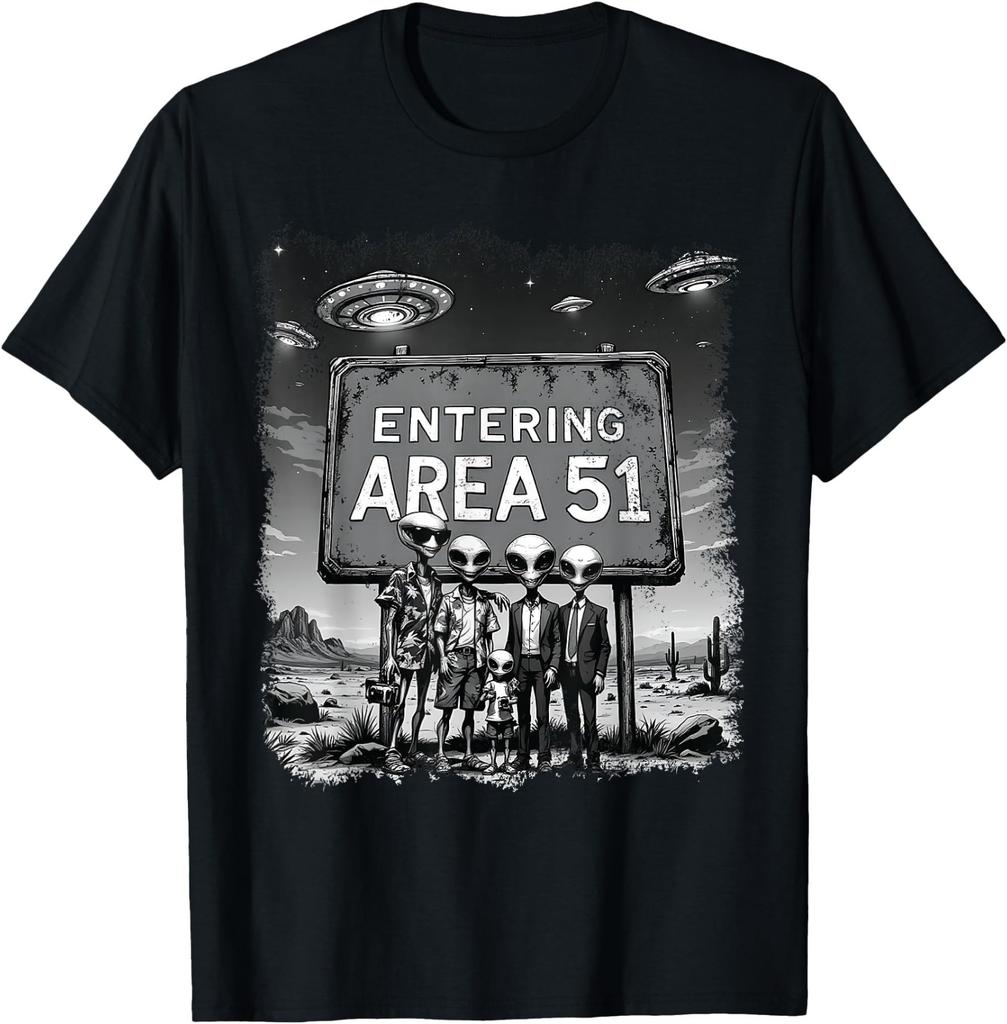 Aliens Group Photo Entering Area 51 Funny UFO UAP Conspiracy T-Shirt S-4XL