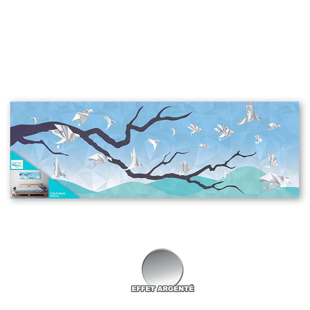 Les Trésors De Lily [A2326] - Vegetable Star Canvas 'Oiseaux Origami' Blue - 90x30 Cm