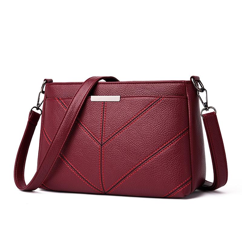 Mother Bag Female Bag Multi-layer Shoulder Bag Messenger Bag Simple PU Soft Leather Small Bag