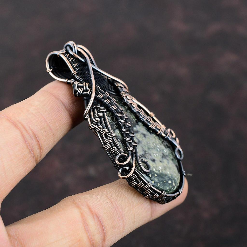 Подвеска из драгоценного камня Ocean Jasper, обернутая медной проволокой, ювелирное изделие, уникальный медный дизайн, обернутая проволокой подвеска, подарок для матери, кулон ручной работы