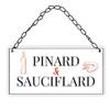 [A3825] - White Metal Sign 'Pinard & Sauciflard' - 20x10 Cm