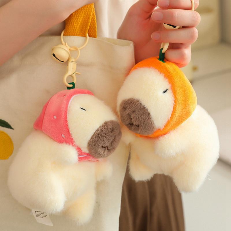 Strawberry Hat Persimmon Capybara Plush Pendant Keychain Backpack Decoration