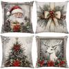 Ретро Рождественская фоторамка Наволочка Лось Золотой колокольчик Украшение для дома Диванная подушка Наволочка Прикроватная подушка