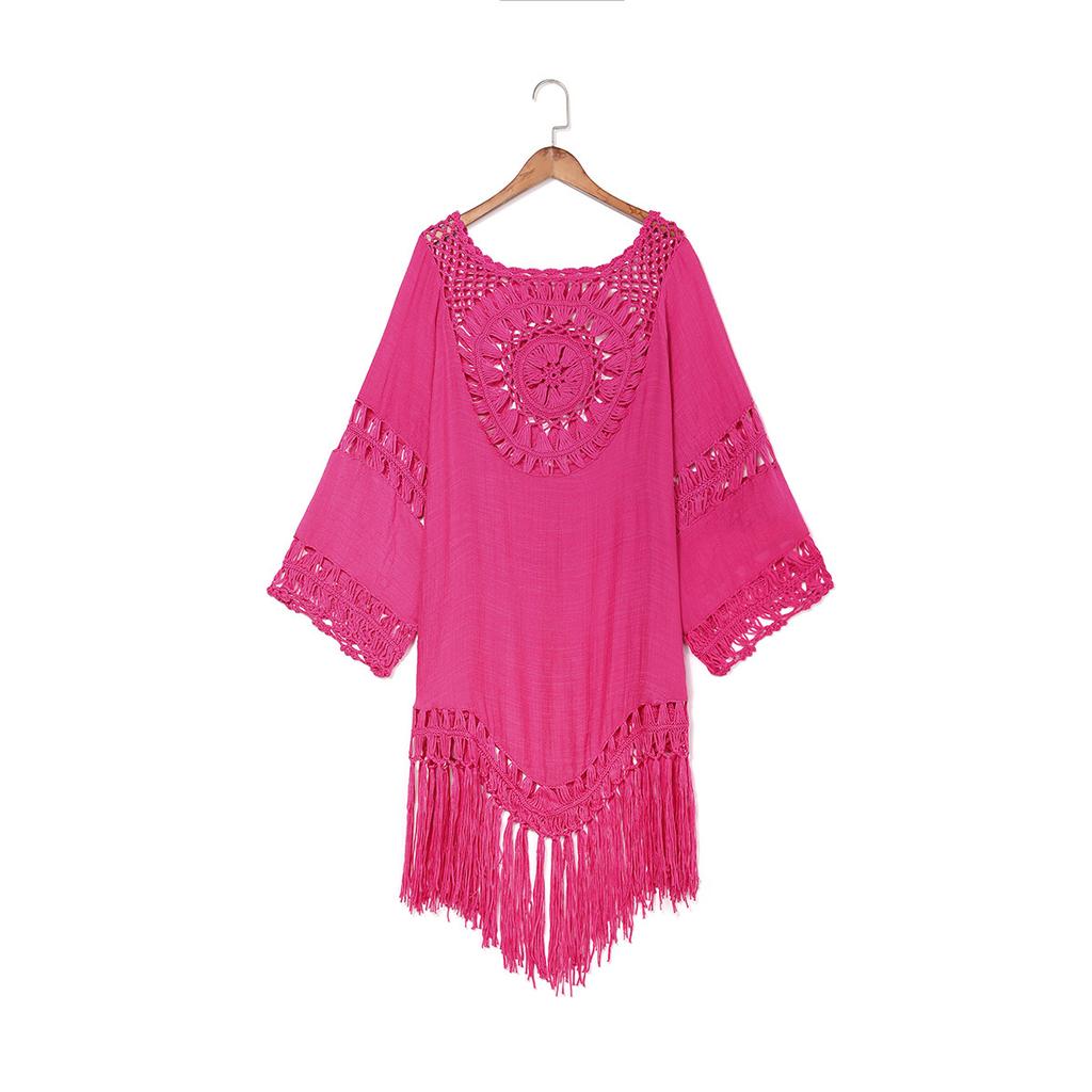 Dress Women's Solid Color Hand Hook Panel Tassels Relaxed Holiday Style Summer Beach Sunscreen Cover Shirt Women