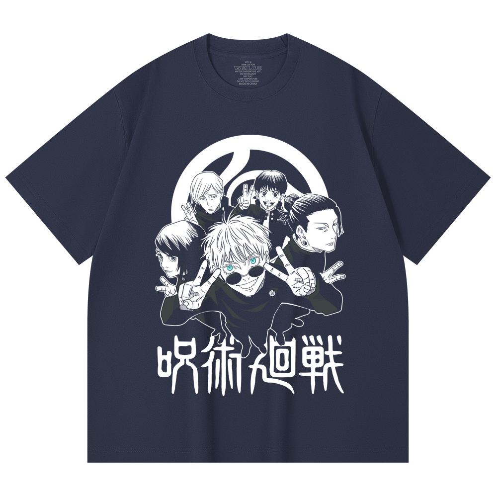 230 г/м² 100% хлопок Jujutsu Kaisen V30 Команда Годжо Принт Унисекс Тяжелая хлопковая футболка
