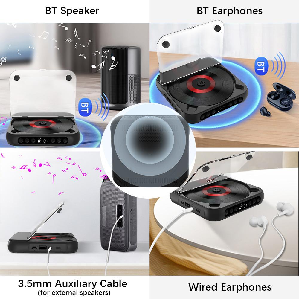 CD Player Portable BT Music Player CD Runner with Dustproof Cover 6 Modes A-B Repeat Timer Remote