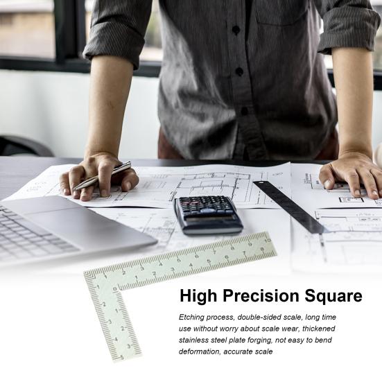 Измерительная линейка, процесс травления, двусторонняя шкала, высокоточная линейка из нержавеющей стали, угол 90 градусов, L-образная линейка. Товары для дома.