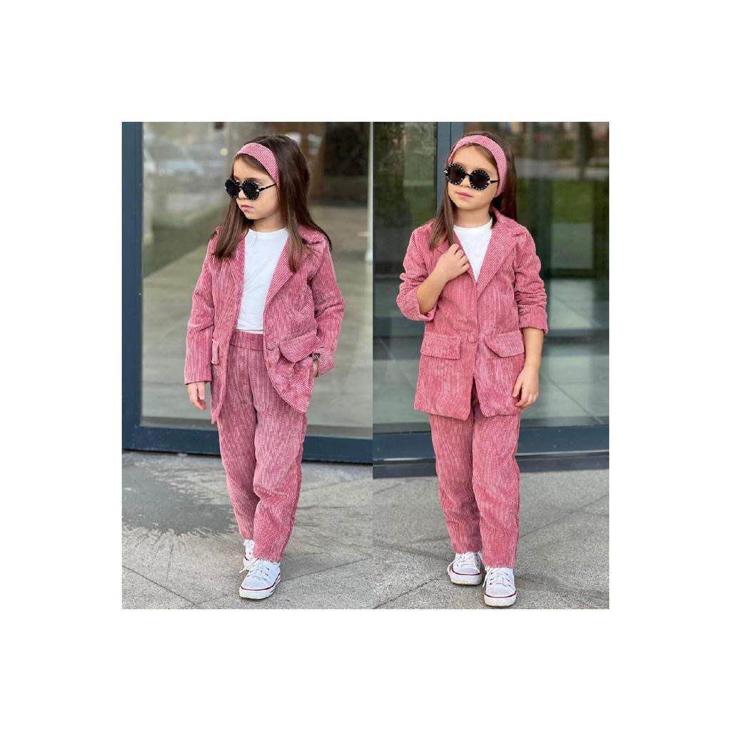 Girls' Velvet Cool Elegant 3 Piece Jacket Set 9068 Mink