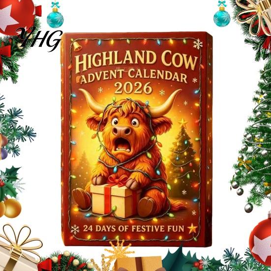 Family Fun Christmas Activities 3D Highland Cow Advent Calendar, 24-Day PVC Figure Countdown Ornament Set, Creative Unique Tree Hanging Decor,