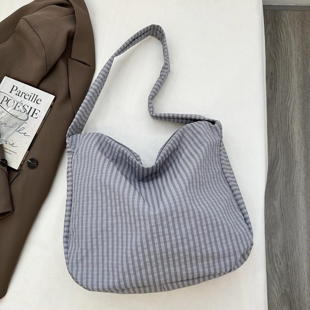 Casual Nylon Plaid Shoulder Bag Large Capacity Casual Striped Tote Bag Light Weight Commut Crossbody Bags Women