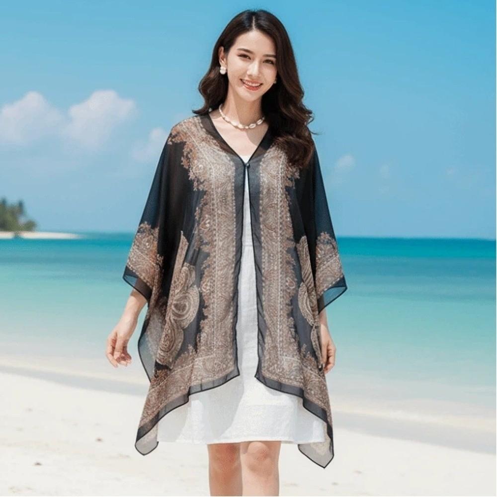 Long Sunscreen Thin Large Scarf Breathable Seaside Vacation Cloak Big Printed Flower Shawl Beach