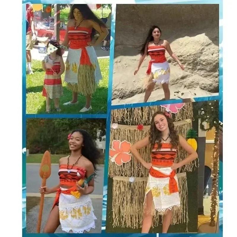 Kids Adult Women Moana Holiday Halloween Costume Movie Tops Skirt Child Fancy Cosplay Vaiana Dress Wigs Outfit For Toddler Girls