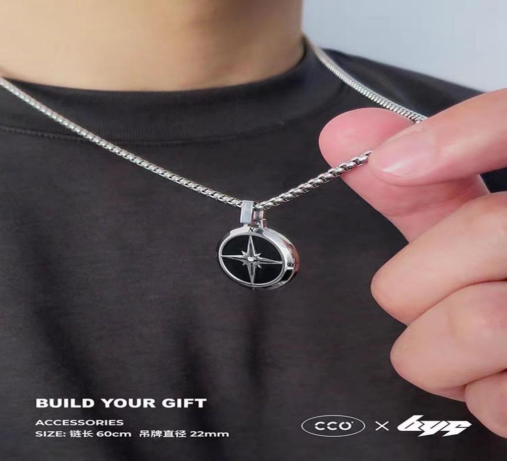 Necklace Brand Compass Necklace Metal Hypoallergenic Surge Stainless Steel Compass North Star [FUANNA] Men's (60cm, Silver)