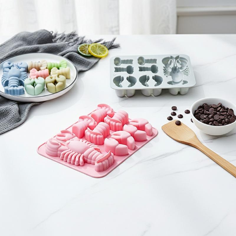 Lobster Silicone Mold for Chocolate Gummy Jelly Cake Decoration Reusable Nonstick Mould Creative Dessert Baking Tool Set