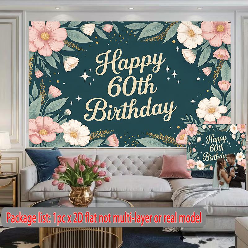 Party Backdrop Happy 60Th Birthday 60Th Birthday Floral Flat Number Cards Years Event Backdrop Decoration Front Door Decor