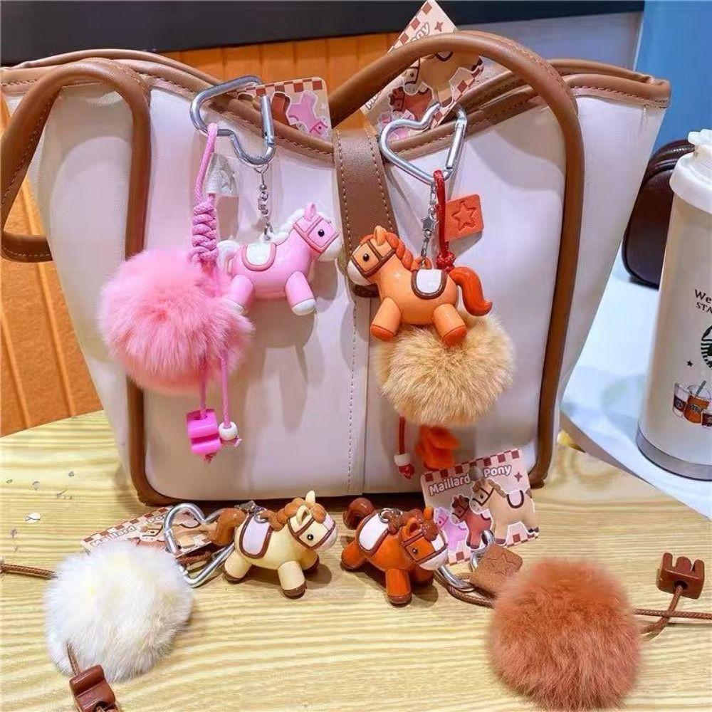 with Ball Horse Keychain Chinese Style New Year Keyring Cute Plush Pony Keychain  Kids Gifts