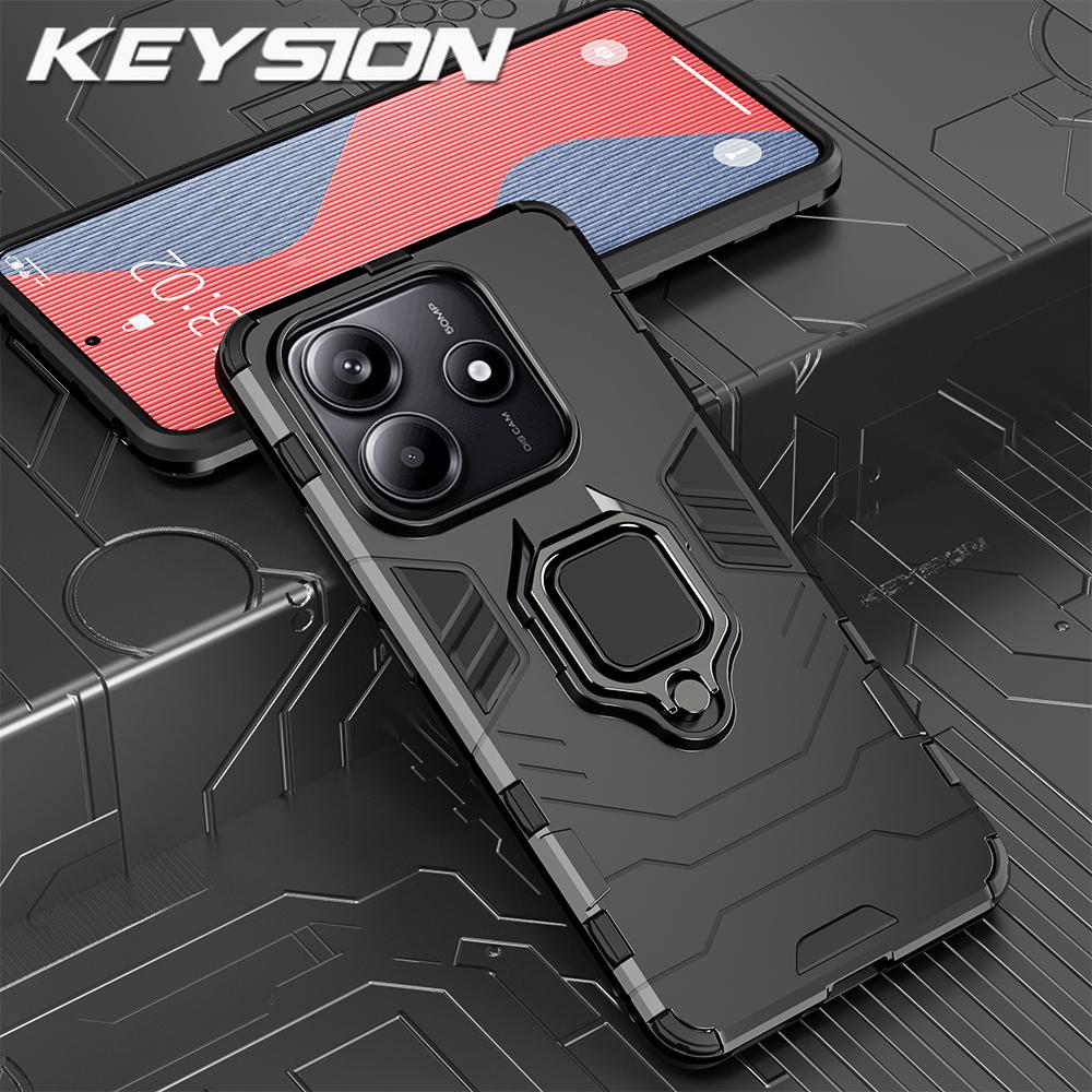 KEYSION Противоударный защитный чехол для Redmi Note 14 4G 14 Pro+ 5G Силиконовый + PC Ring Stand Phone Back Cover для Redmi Note 14 Pro 5G