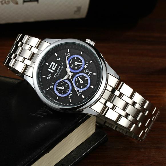 KINGNUOS высококачественные мужские светящиеся часы с тремя глазами и шестью стрелками, водонепроницаемые модели часов с одним календарем, наручные часы