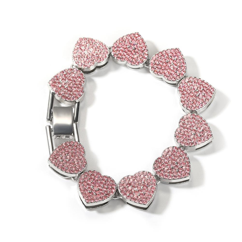 Fashionable Versatile Pink Diamond Alloy Simple Geometric Heart Bangles Bracelet Women New Cool Trendy Hip-Hop Jewelry Gift