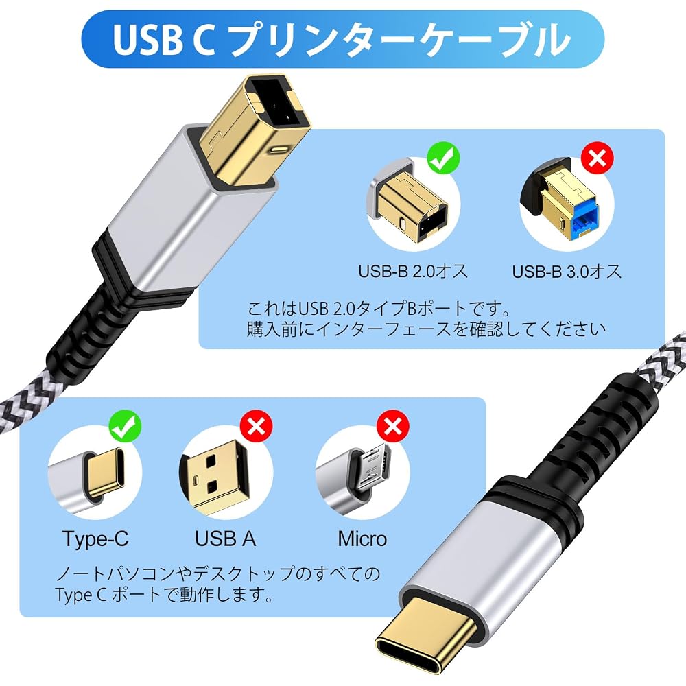 Кабель для принтера, 1,8 м, Type C (папа) на Type B (папа), USB 2.0, позолоченный разъем, USB для принтера...