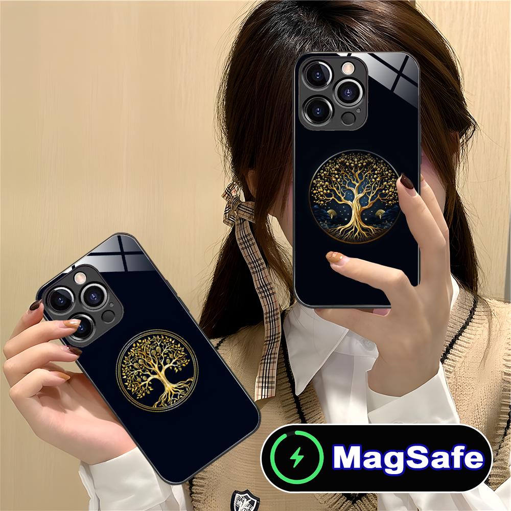 World Life Tree Mobile Phone Case for iPhone 17 16 15 14 13 12 11 Air Pro Max Plus Mini MagSafe Glass Colorful Cover Smartphone