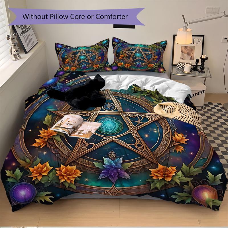 3pcs Mystic Pentagram Enchanted Pattern Bedding Set, 1* Cover + 2*Pillowcases, Printed Bedding Set, Soft and Comfortable, Suitable for Bedroom an