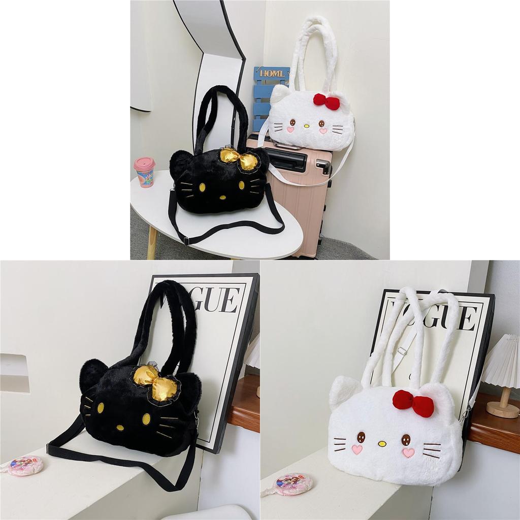 Hello Kitty Plush Tote Bag With Zipper Closure For Daily Casual Wear