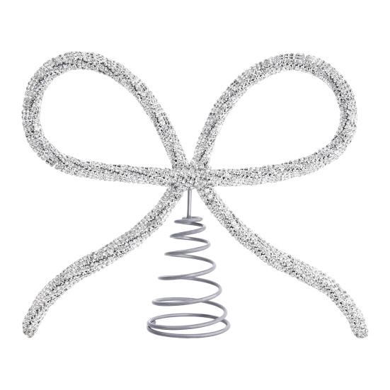 9.8" Rhinestone Bow Tree Topper Gold/Silver Rhinestone Bow Tree Top Ornament for Xmas Holiday